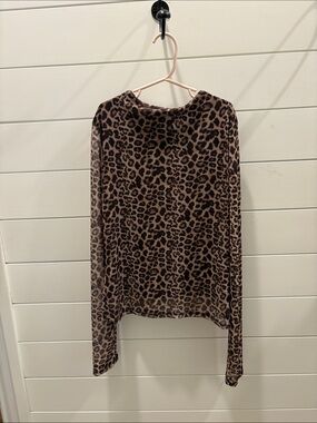 Leopard Print Semi-Sheer Long Sleeve Top - Brown/Black